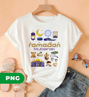 Ramadan Mubarak Clipart Set PNG, Islamic Moon Mosque Lantern Elements, Eid Design Bundle