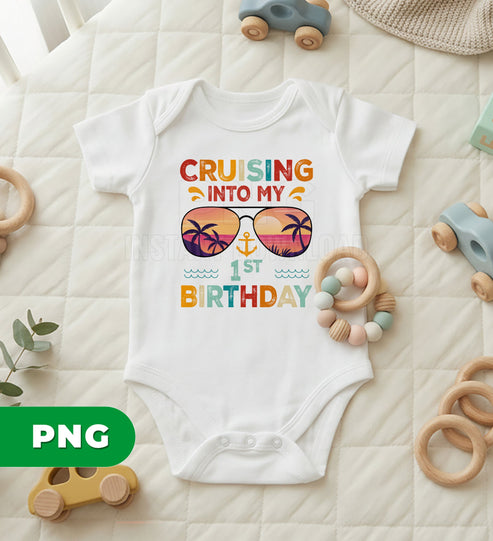 Cruising Into My 1st Birthday PNG, Retro First Birthday Design, Baby Boy Birthday Gift