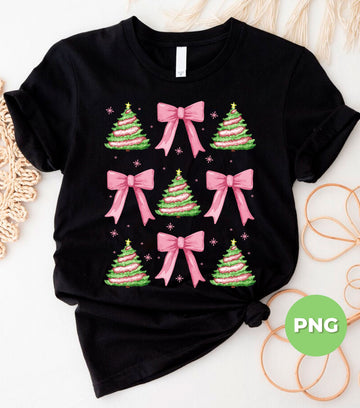 Pink Bow, Xmas Tree, Christmas Gift, Cute Pine Tree, Digital Files, Png Sublimation