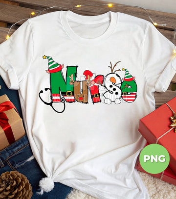 Christmas Nurse PNG, Cute Nurse Sublimation Design, Holiday Medical Clipart, Santa Reindeer Snowman Letters, Funny Xmas Digital Download