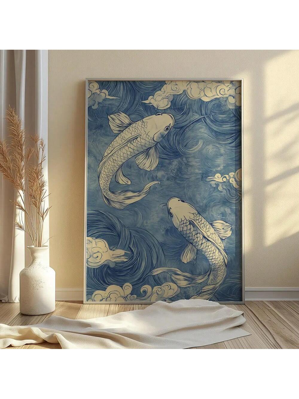 Add a touch of vintage Japandi style to your modern living space with our unframed blue Koi fish canvas poster. Featuring a stunning and elegant design, this wall art will bring a sense of tranquility to any room. Made with high-quality materials, it is a durable and stylish addition to your home decor.