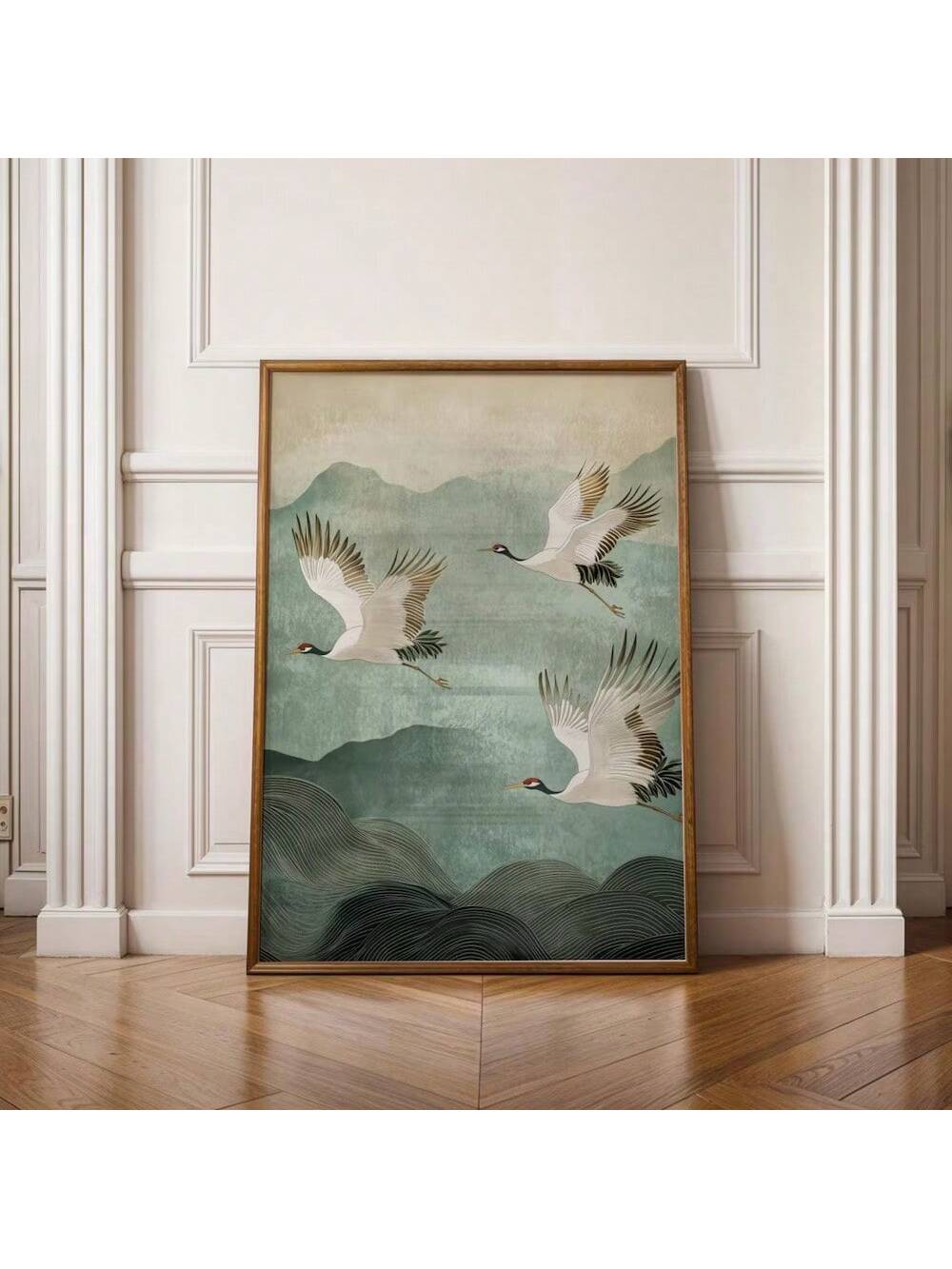 Elevate your living space with this unframed Flying Crane Zen Wall Art Poster. Embracing minimalist Japandi design, the canvas print features serene crane imagery that brings tranquility and balance to modern interiors. Its clean lines and subtle aesthetic complement contemporary décor, fostering a calming atmosphere that enhances any room. Ideal for those seeking sophisticated simplicity combined with cultural elegance.