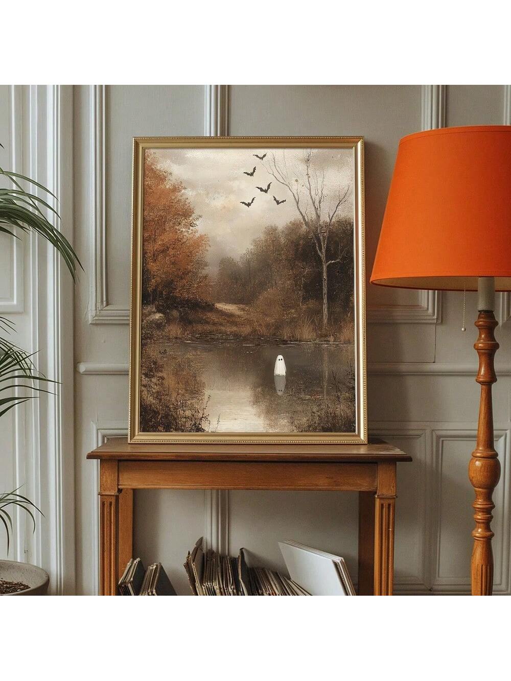 Enhance your autumn ambiance with this unframed Little Ghost Halloween wall art poster. Featuring a moody, rustic design, this canvas print captures the mysterious spirit of the season, making it an ideal addition to your fall home decor. Its subtle yet evocative imagery complements a variety of interiors, adding a touch of seasonal charm without overwhelming your space. Perfect for creating a cozy,