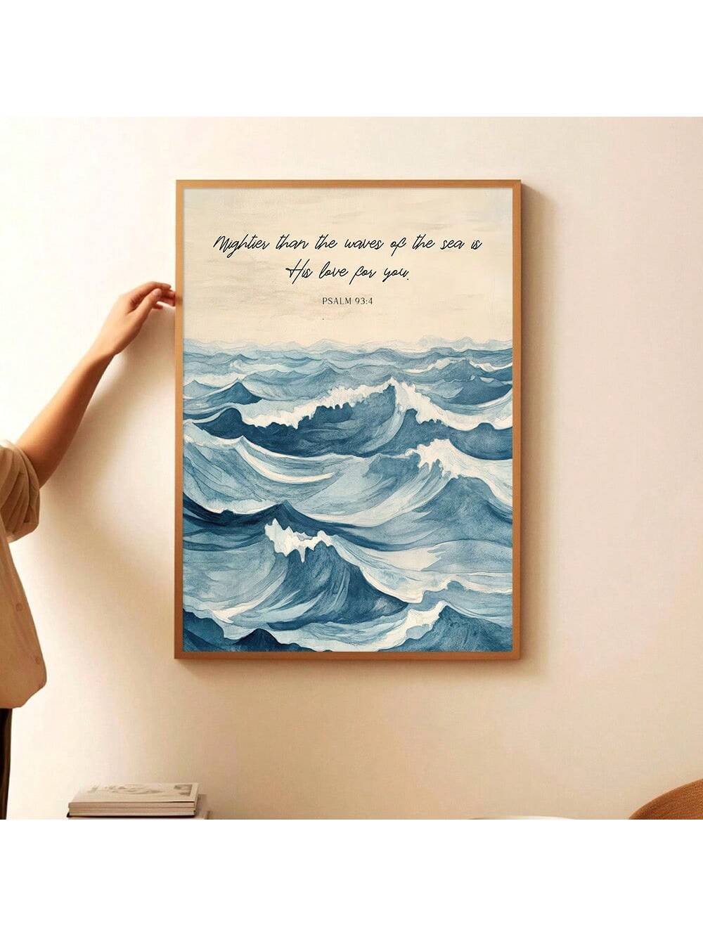 Elevate your space with this striking Psalm 93:4 wall art, a sophisticated blend of spiritual inspiration and coastal aesthetics.