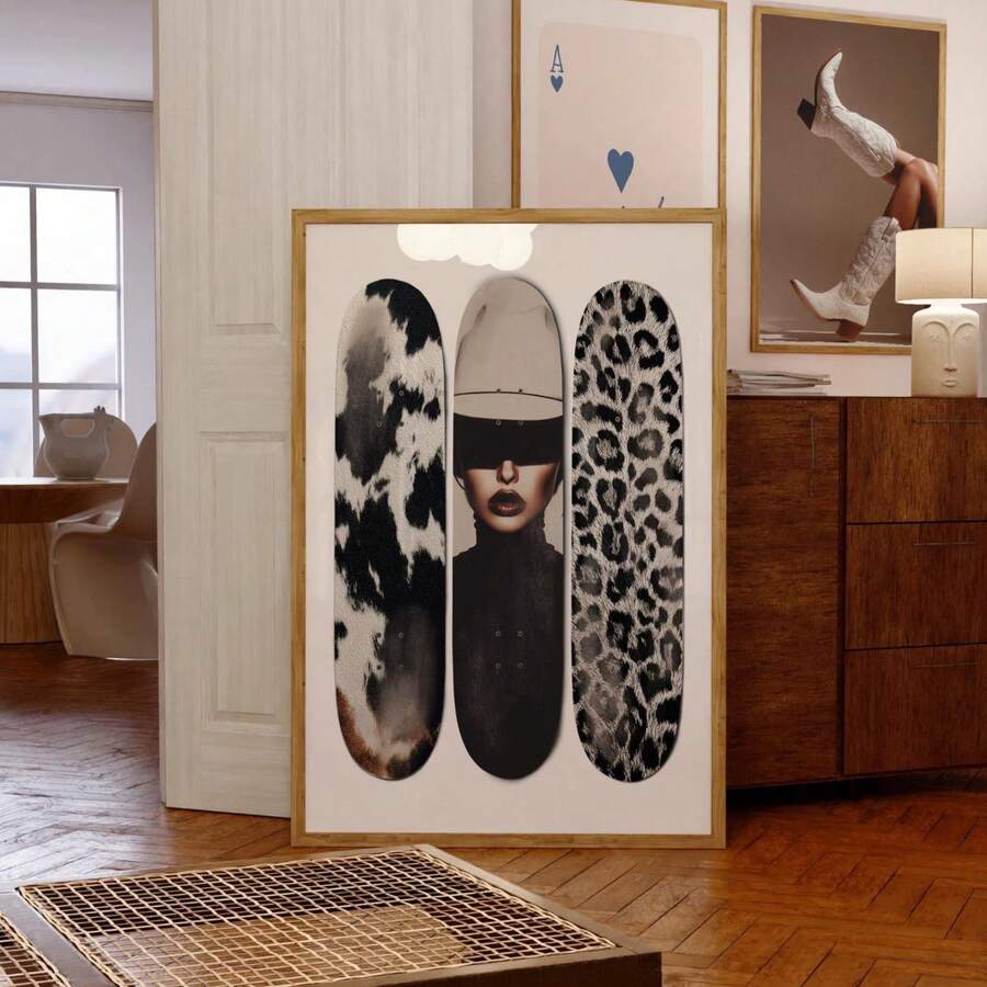 Bring retro cool to your space with this unframed vintage cowboy skateboard wall art. Featuring a minimalist graphic design, this canvas poster blends modern aesthetics with classic Americana vibes. The waterproof canvas makes it perfect for any room—bedroom, dorm, or living room—and works beautifully as a standalone piece or part of a gallery wall. Easy to display and effortlessly stylish.