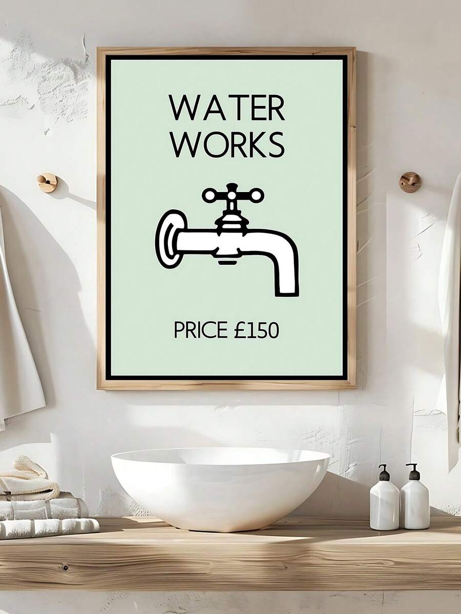 Transform your bathroom into a fun, sophisticated space with this Modern Monopoly Print. Featuring bold graphic and letter patterns in a sleek contemporary style, this piece brings playful charm to any room. Available as both framed and unframed canvas options, it adapts to your décor preferences.&nbsp;