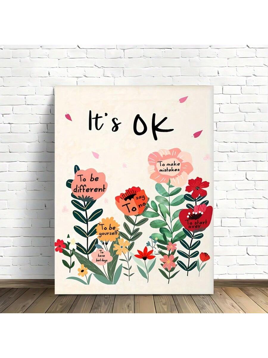 Elevate your space with our Uplifting 'It's OK' Motivational Canvas Wall Art. The wooden framed inspirational decor adds a positive touch to any living room or bedroom. Let the message of perseverance and self-acceptance inspire you every day.