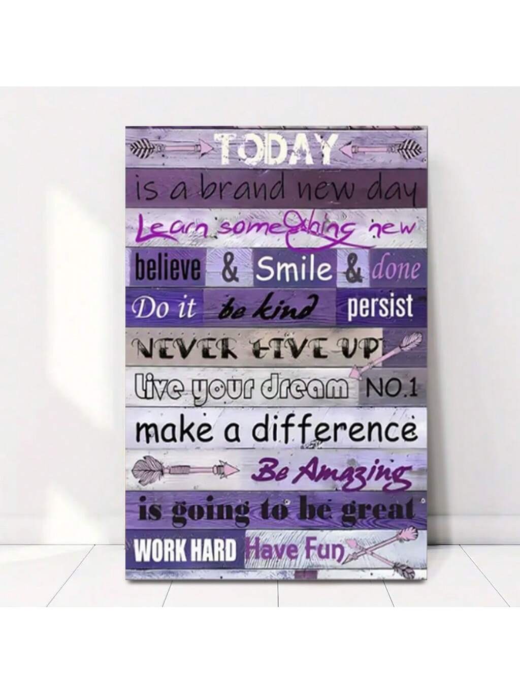 This Uplifting Purple Quotes Canvas Art adds a touch of inspiration to any space. Featuring motivational quotes in a serene purple hue, this wall décor is perfect for homes, offices, and classrooms. Add positivity to your environment with this beautiful and uplifting piece of art.