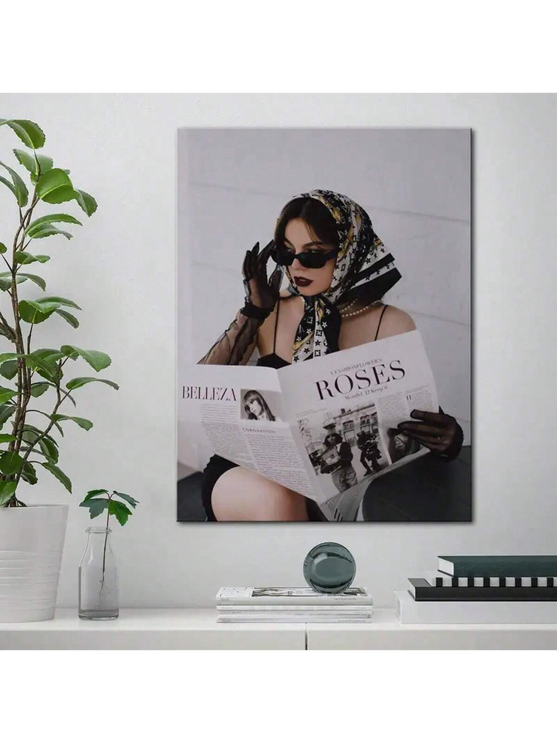 This unframed canvas poster features a stylish woman wearing sunglasses, adding a touch of urban elegance to any modern home décor. Made from high-quality materials, it is the perfect wall art choice for those looking for a chic and sophisticated addition to their living space.