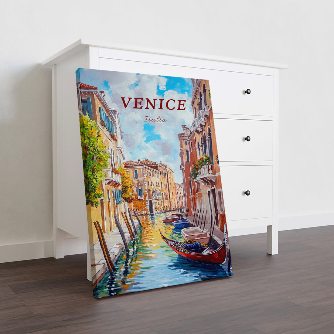 Experience the beauty of Venice with our Canvas Wall Art. This romantic painting captures a charming canal scene, perfect for your living room, sofa backdrop, or bedside decoration. Elevate your home decor with this stunning piece.