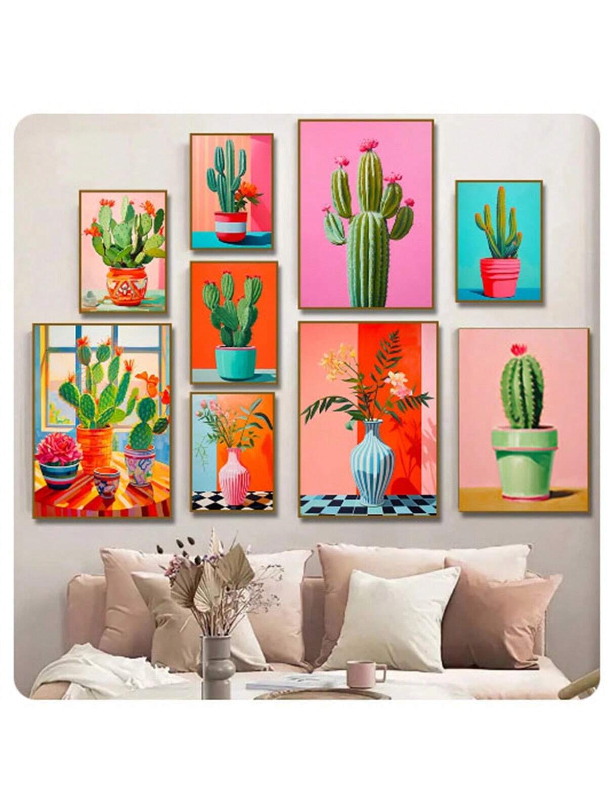 Elevate your living space with this Vibrant Abstract Cactus Flower Vase Canvas Art. Featuring a modern botanical design, this poster combines bold colors and abstract forms to create a striking focal point. Perfect for contemporary interiors, it adds a sophisticated touch of nature-inspired artistry to your living room decor. Crafted to enhance ambiance, this canvas art balances vibrancy with elegance, making it an expert choice for stylish home decoration.