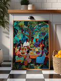 Vibrant Black family gathering beneath tropical trees canvas art