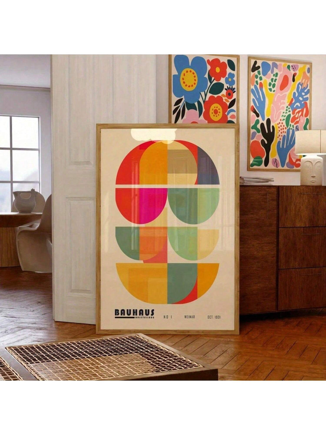 Transform your space with this striking Bauhaus-inspired canvas art. Featuring bold geometric patterns and a vibrant color palette rooted in mid-century modern design principles, this piece brings sophisticated artistic flair to any room. The clean lines and balanced composition reflect authentic Bauhaus aesthetics, making it an ideal choice for contemporary, minimalist, or eclectic interiors. High-quality canvas construction ensures lasting color vibrancy and durability. Whether displayed in a living room,