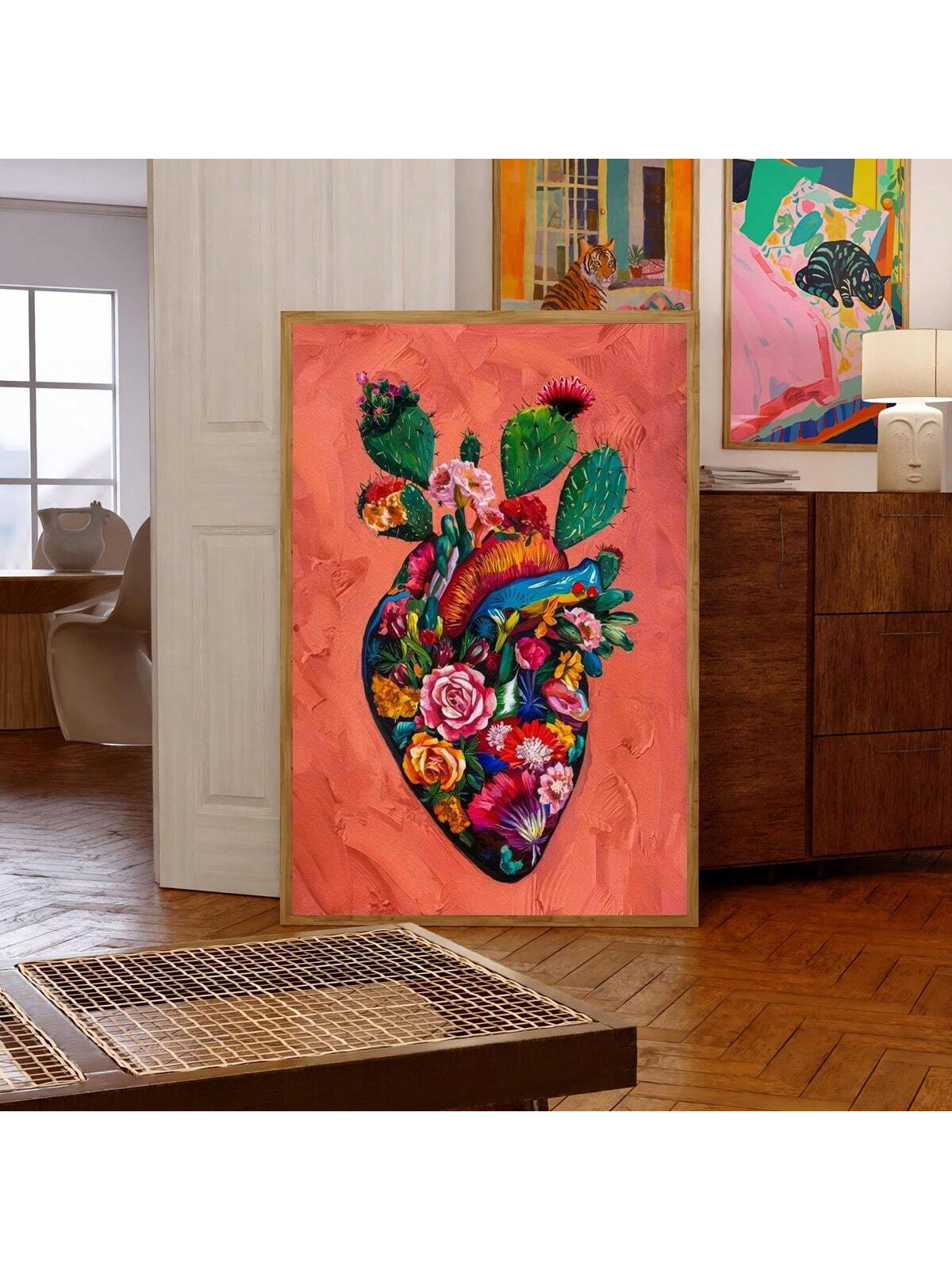 Transform your space with this Vibrant Blooming Heart Canvas Poster, featuring authentic Mexican-inspired artistry. The bold color palette and intricate heart motif create a striking focal point for any room. This premium canvas art piece adds cultural depth and visual interest to eclectic interiors, complementing both modern and traditional décor schemes with its vibrant energy and artistic craftsmanship.