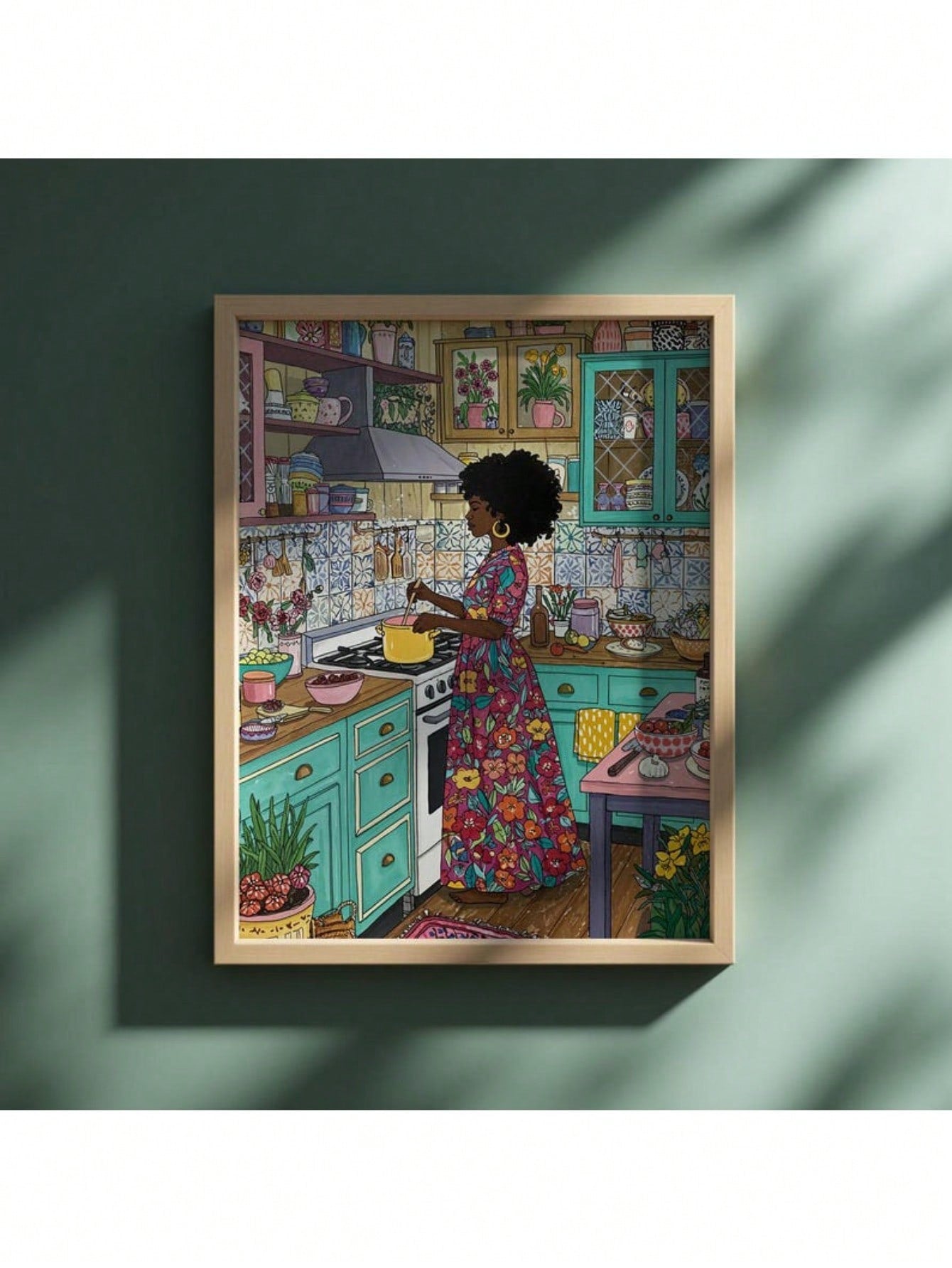 Transform your kitchen into a bohemian paradise with this vibrant botanical art poster. Featuring lush tropical imagery rendered in rich, eye-catching colors, this wall decor piece serves as both a sophisticated design element and conversation starter. The high-quality print maintains color integrity over time, complementing natural materials and textured elements common in bohemian-inspired spaces. Perfect for adding personality to kitchen walls without overwhelming the space.