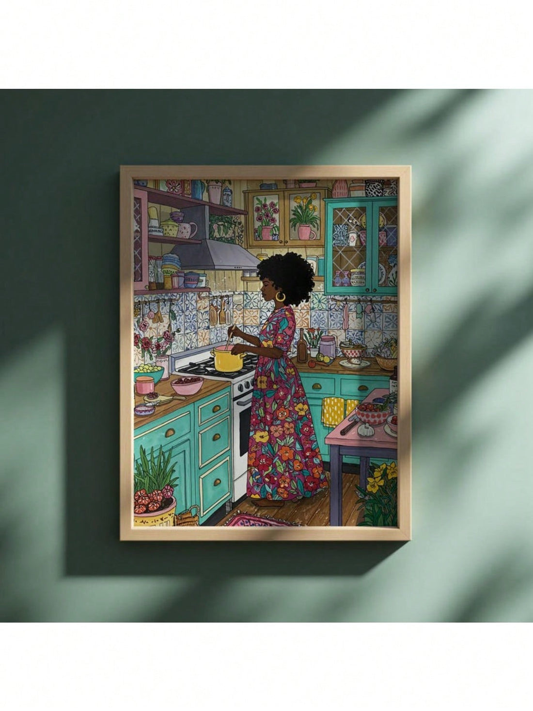 Transform your kitchen into a bohemian paradise with this vibrant botanical art poster. Featuring lush tropical imagery rendered in rich, eye-catching colors, this wall decor piece serves as both a sophisticated design element and conversation starter. The high-quality print maintains color integrity over time, complementing natural materials and textured elements common in bohemian-inspired spaces. Perfect for adding personality to kitchen walls without overwhelming the space.