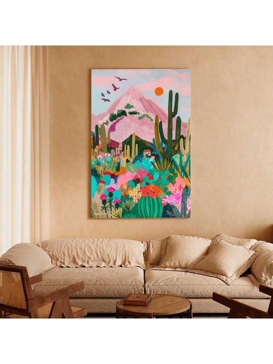 Elevate the ambiance of your bedroom or living room with our Vibrant Cactus and Mountain Canvas Art. This ideal wall decor features stunning colors and a captivating design that will add a touch of vibrancy to any space. Expertly crafted and perfect for those looking to elevate their home decor.
