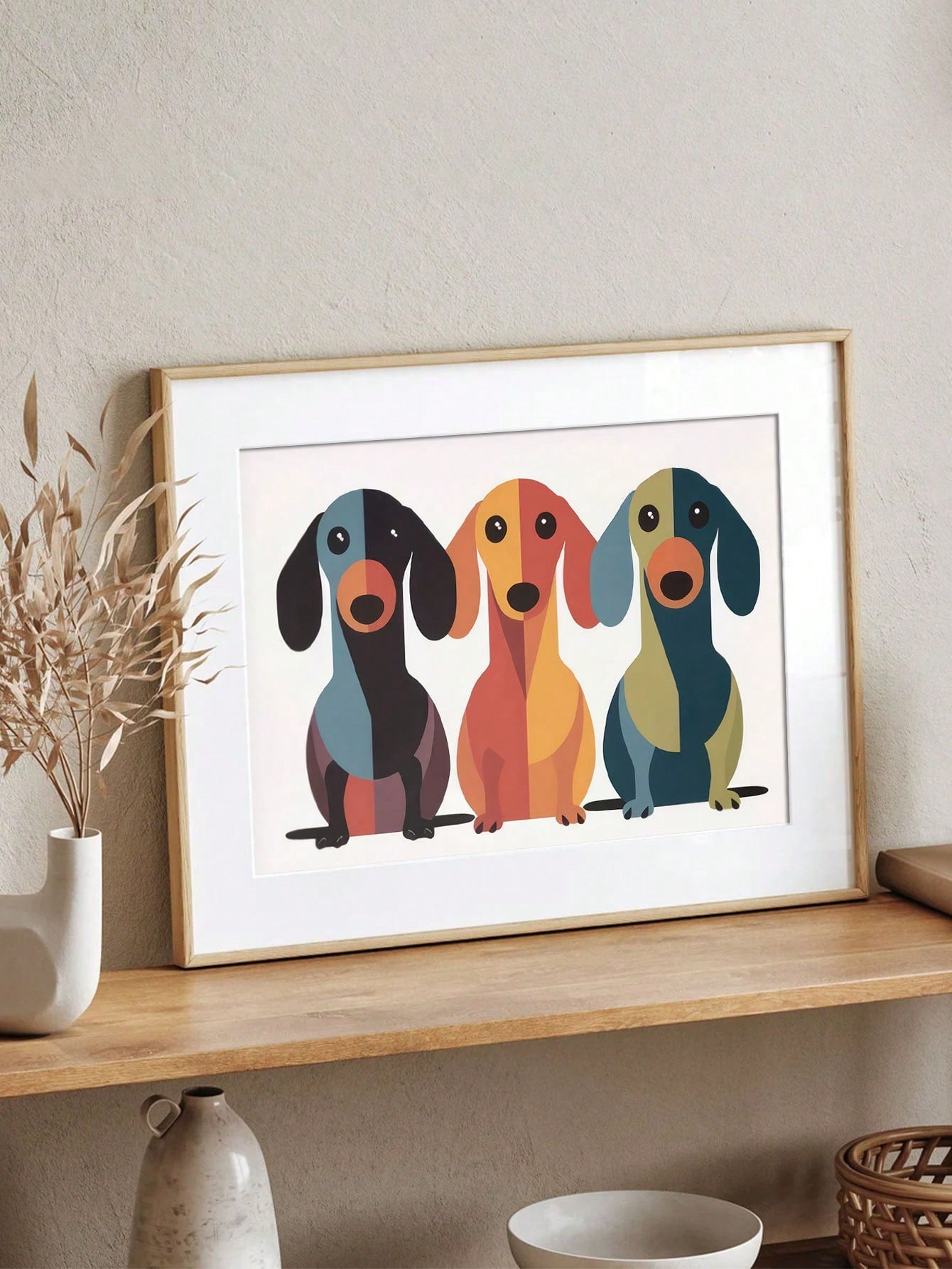 Celebrate your love for dachshunds with this vibrant trio canvas poster. Featuring a frameless design, it adds a modern and stylish touch to any room. Crafted with high-quality materials, this wall art delivers vivid colors and lasting durability, making it an ideal decor piece for dog enthusiasts seeking to brighten their living space with personality and charm.