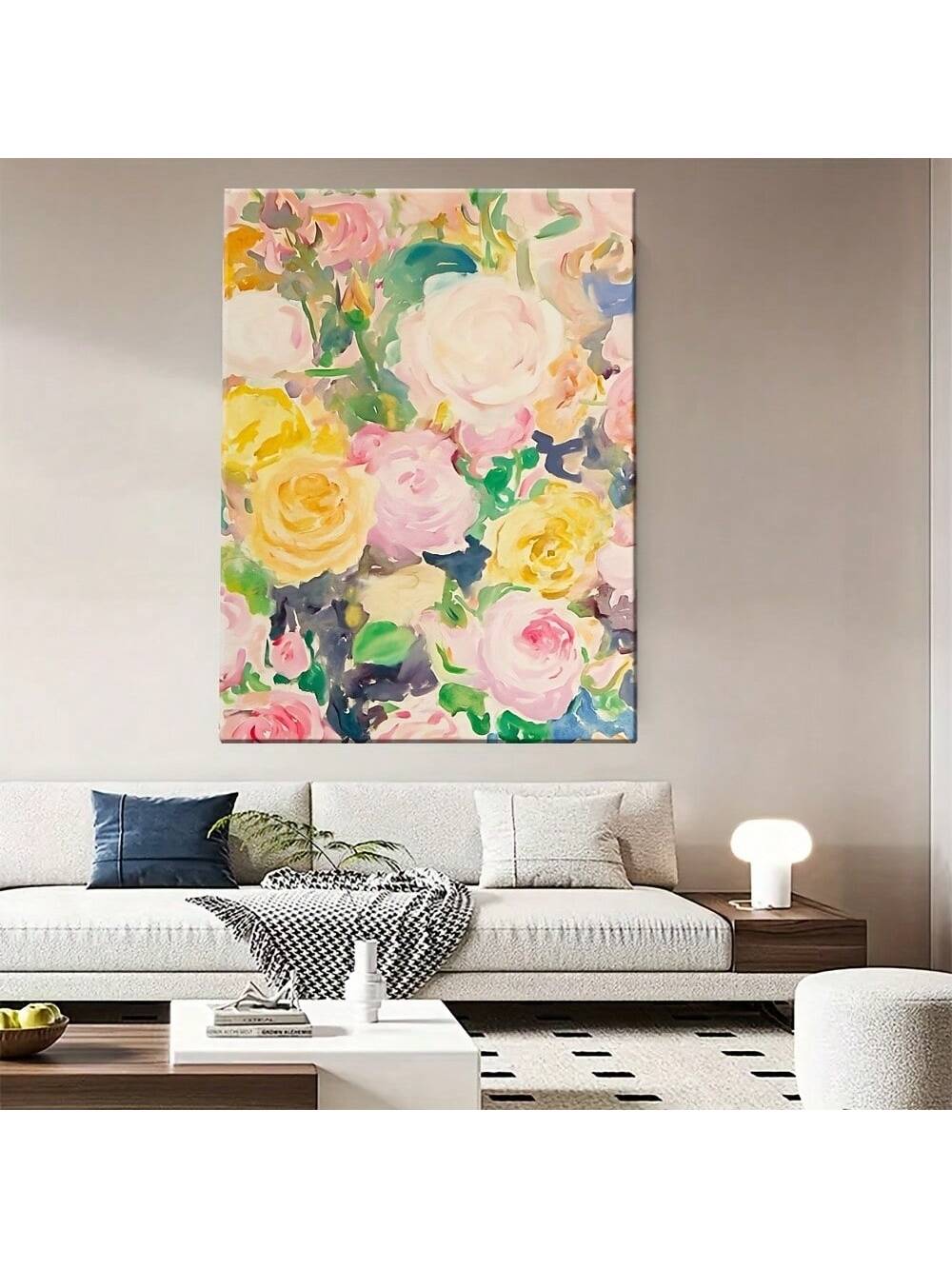 Elevate your living space with this vibrant floral canvas wall art featuring elegant roses, expertly printed on high-quality canvas and framed in durable wood. Its rich colors and refined design bring a sophisticated touch to any room, making it an ideal choice for stylish home decor. The sturdy wooden frame ensures lasting beauty and easy installation, enhancing your environment with timeless floral elegance.