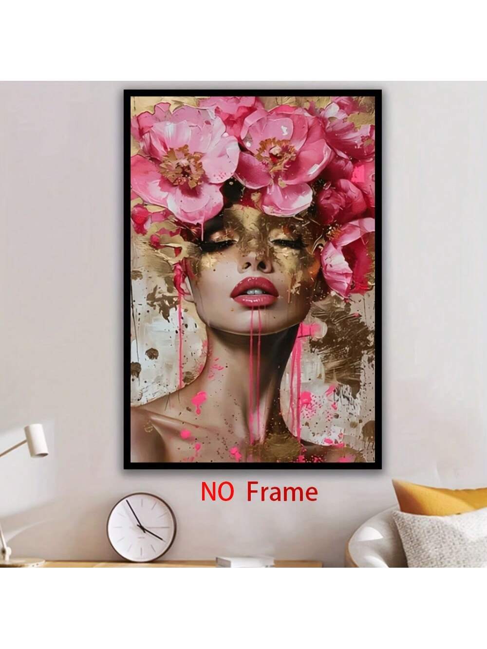 Elevate your space with this Vibrant Floral Woman Portrait Canvas Art, a striking blend of modern and Art Deco styles. Perfect for living rooms, bedrooms, or offices, this piece adds a sophisticated yet lively touch to any environment. The vivid floral elements complement the elegant portrait, creating a balanced and captivating focal point that enhances your décor with artistic flair.