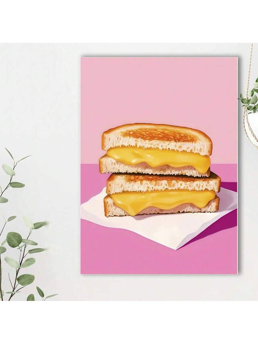 Bring playful charm to your space with this vibrant grilled cheese sandwich art print. Featuring bold, modern maximalist design with geometric and graphic elements, this framed canvas piece combines contemporary style with whimsical appeal. Perfect for kitchens, living rooms, bedrooms, and home offices, it adds personality and warmth to any décor.