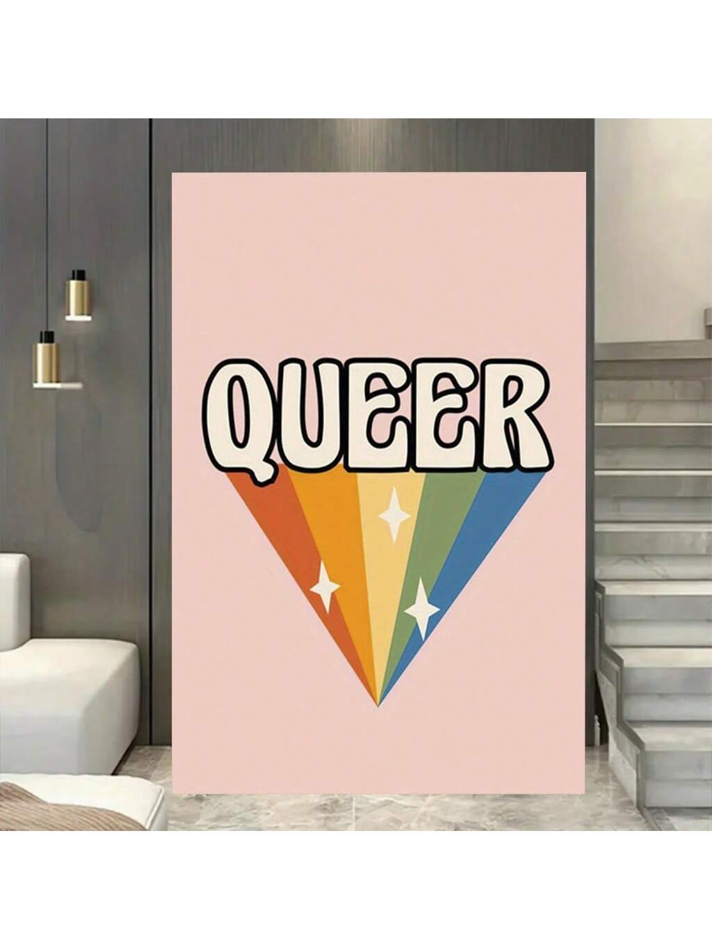Discover the perfect addition to your LGBTQ home decor with this Vibrant Framed Queer Rainbow Art Deco Poster. Featuring bold colors and a sleek design, this modern canvas wall art showcases your pride in a tasteful yet impactful way. Perfect for any room, this art piece is sure to make a statement and add a touch of vibrancy to your space.