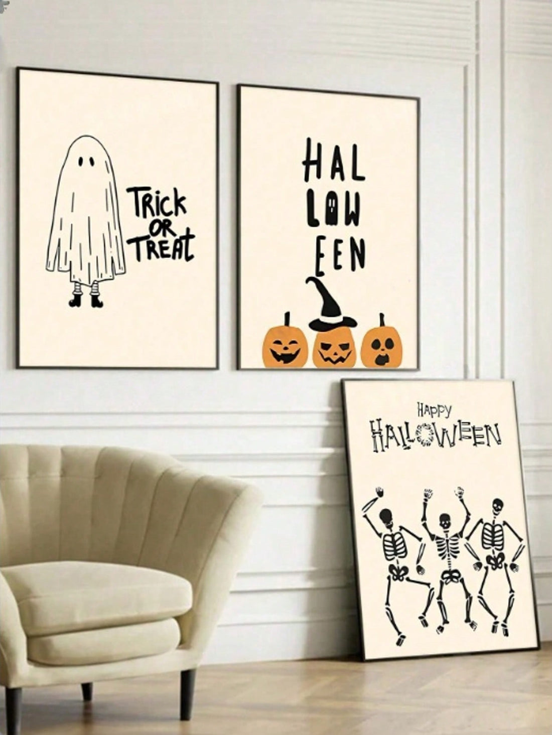 Elevate your Halloween decor with this vibrant canvas wall art set featuring striking skull and pumpkin designs. Crafted to add festive charm and a bold visual statement, these high-quality prints bring a perfect blend of spooky and stylish to any room. Ideal for enhancing seasonal ambiance, this set complements a variety of interior styles and creates an inviting, spirited atmosphere for your Halloween celebrations.