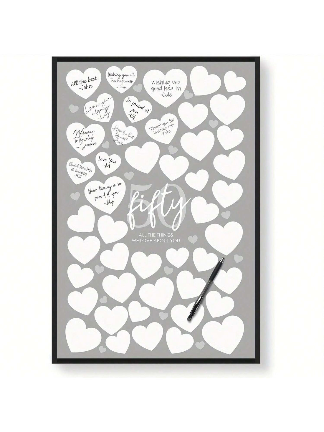 Elevate your home decor with this Vibrant Heart Canvas Art. This unique piece features a '50 Reasons We Love You' signature guest book alternative, making it a personalized addition to any space. With its vibrant colors and heartfelt message, this canvas art is sure to bring joy and warmth to any room.