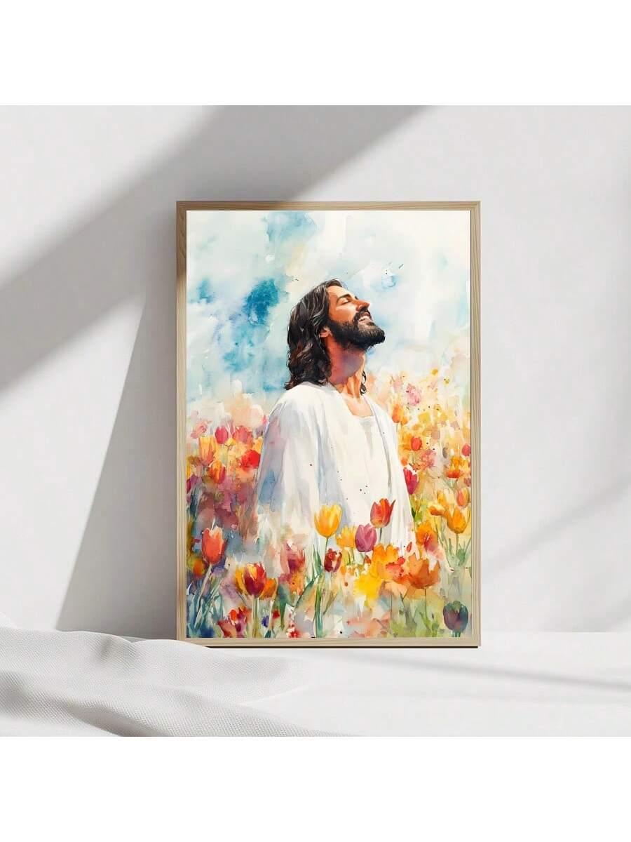 Experience a daily reminder of faith and beauty with our Vibrant Jesus Wildflowers Canvas Art. This inspirational Christian wall decor features a bold, colorful design of wildflowers surrounding the image of Jesus, bringing life and vibrancy to any home or dorm. Perfect for believers and nature-lovers alike.