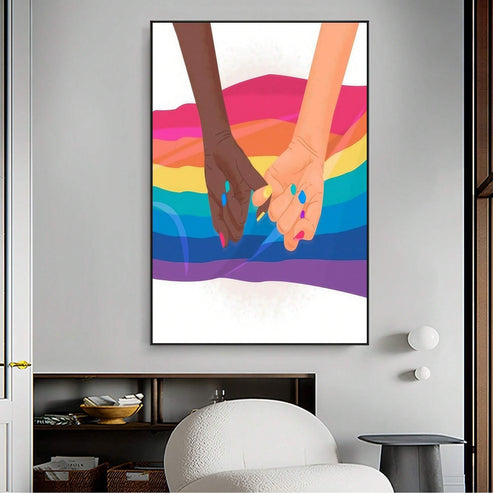 LGBTQ+ Pride canvas art depicting two girls holding hands