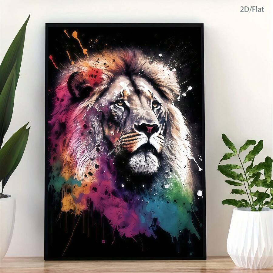 Bring bold, contemporary style to any room with this striking lion canvas art print. Featuring a vibrant animal design rendered in modern graphic style, this unframed hanging painting makes a powerful statement on your walls. Crafted on durable canvas with waterproof properties, it's perfect for living rooms, bedrooms, offices, or creative spaces. The scroll painting format allows for flexible display and easy installation. Transform your décor with this eye-catching piece that combines artistic flair with 