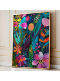 Transform your living space with this striking floral wall art that celebrates bold color and expressive design. Featuring vibrant tropical botanicals rendered in rich acrylics, this canvas piece brings dynamic energy to any room.