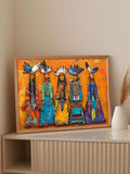 Experience the rich history and culture of Native American art with our Vibrant Canvas Art. This captivating piece features five figures dressed in traditional attire, beautifully captured on canvas with vibrant colors. Enhance the aesthetic of any room while celebrating the beauty and tradition of Native American culture.