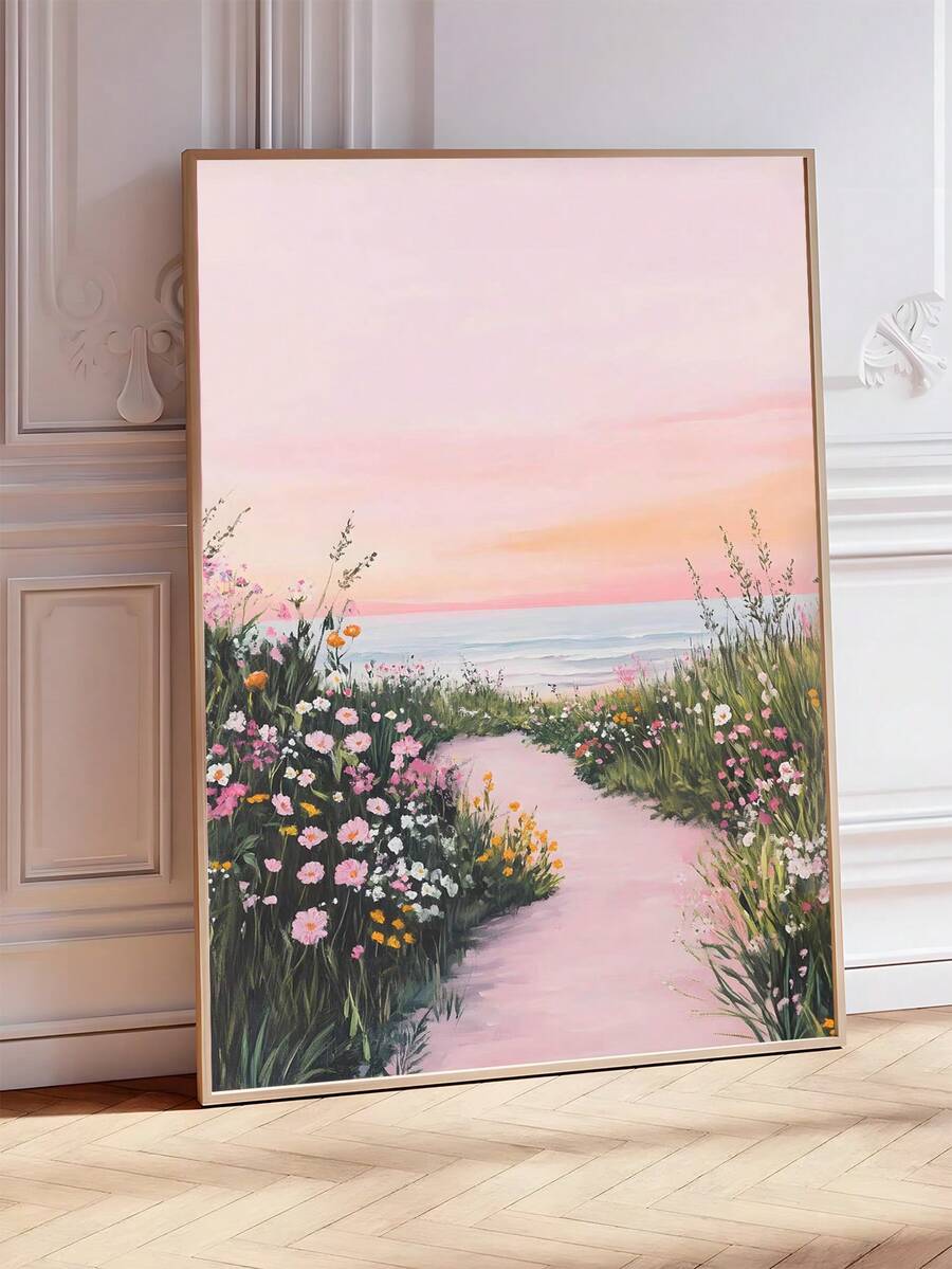 Bring the beauty of spring to your walls with this vibrant pink coastal seascape art print. Featuring delicate wildflower landscapes in soft pastels, it's perfect for adding warmth and tranquility to any room—bedroom, living space, or office. Available as both framed and unframed canvas options to suit your style. The waterproof, removable design makes it easy to display and reposition without commitment. Whether you're decorating a new space or refreshing your current décor, this pastoral-inspired piece ca