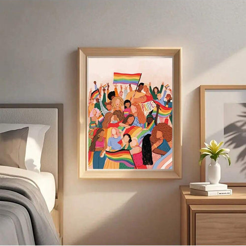 Vibrant rainbow flag cartoon poster for colorful Pride home decor