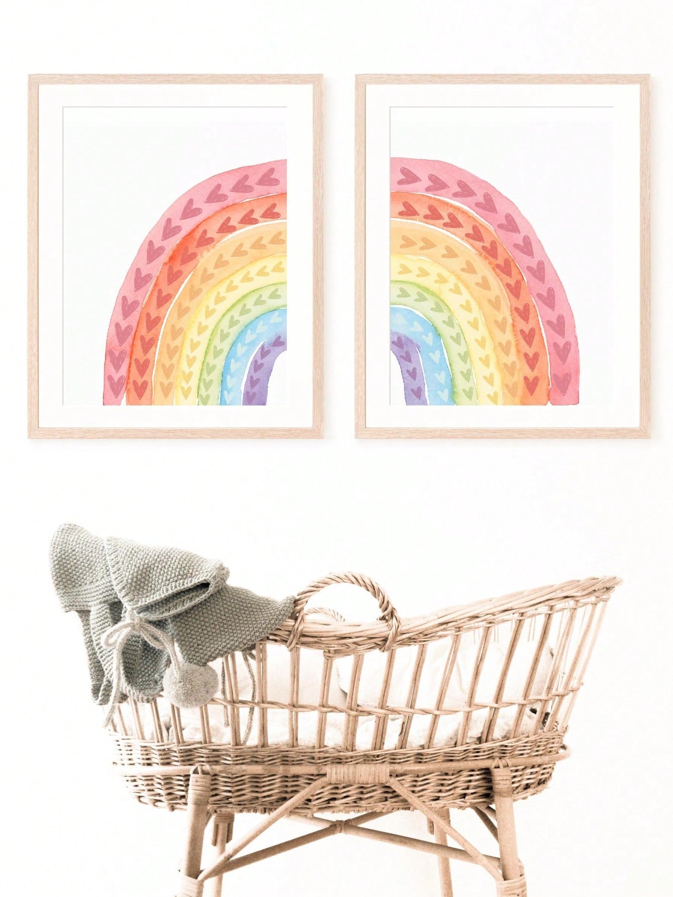 Elevate your nursery with our Vibrant Rainbow Heart Canvas Wall Art Set. Designed specifically for baby rooms, this inclusive LGBTQ-themed decor features vibrant rainbow colors in a heart motif that stimulates visual development while promoting diversity from day one. Crafted with non-toxic materials and securely mountable for safety, this art set adds both meaningful symbolism and cheerful aesthetics to any nursery space.