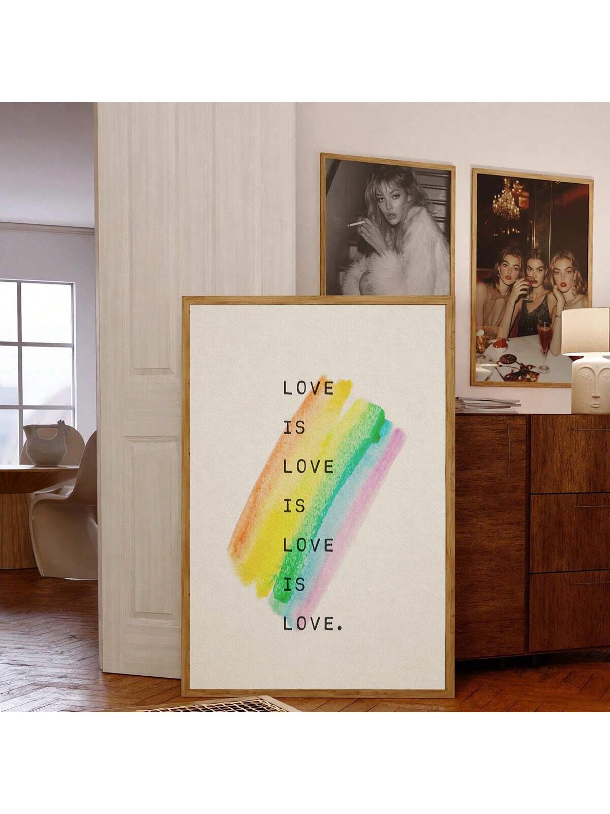 Celebrate diversity and inclusion with our striking "Love Is Love" canvas poster. This vibrant rainbow typography wall art features bold, colorful lettering that makes a powerful statement in any space. Professionally printed on premium canvas, this modern LGBTQ decor piece adds contemporary flair while promoting equality and acceptance. Perfect for living rooms, bedrooms, offices, or community spaces where you want to showcase pride and allyship with sophisticated artistic expression.