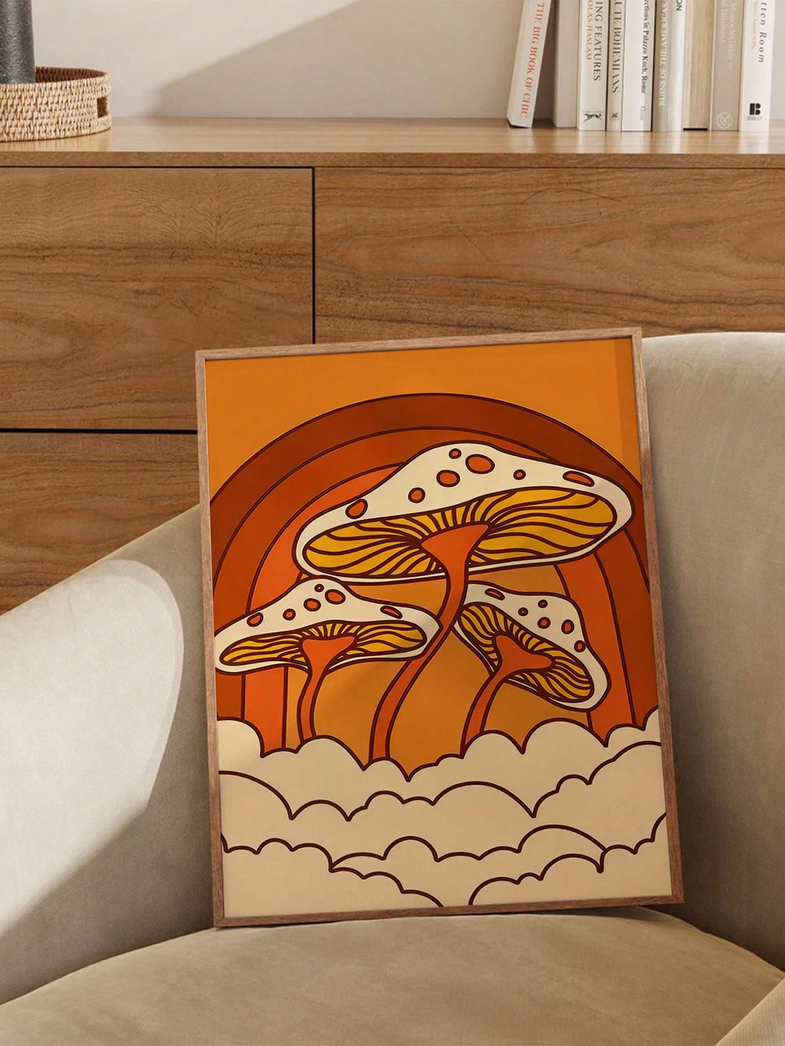 Capture the playful spirit of the 1970s with this vibrant mushroom cartoon canvas art print. Its bold colors and whimsical design bring a unique, retro flair to any home or office space. Frameless and ready to hang, this piece adds a lively, artistic touch that complements eclectic and vintage-inspired décor styles. Perfect for those seeking to infuse personality and charm into their environment with a nod to classic pop culture.