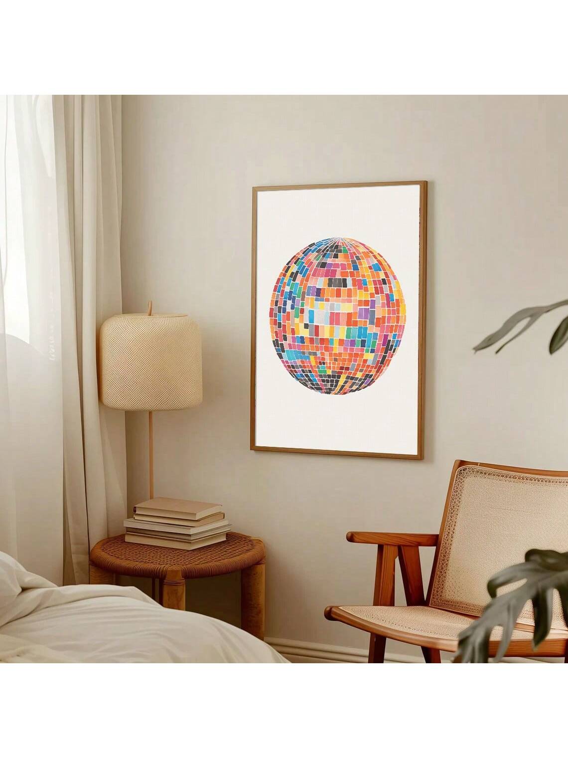 Elevate your room decor with our Vibrant Retro Disco Ball Poster. Featuring a trendy design and vibrant colors, this canvas art piece will add a touch of fun and nostalgia to any space. Perfect for those looking to create a vibrant and stylish atmosphere in their room.