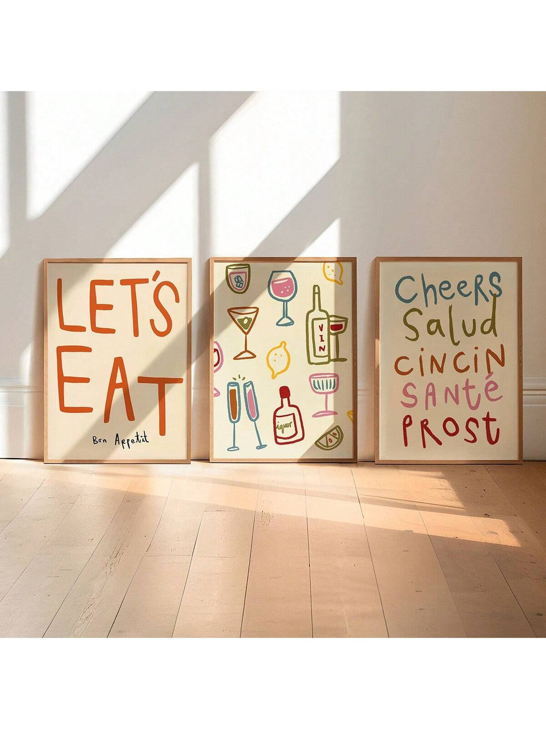 Transform your kitchen into a mid-century inspired haven with this striking set of three retro dining prints. Each piece features bold, saturated colors and nostalgic design elements that capture the essence of vintage aesthetic movements. The coordinated collection works seamlessly together or individually, offering flexibility for various wall arrangements. Perfect for adding personality to dining areas, kitchens, or any space craving a pop of color and character. High-quality printing ensures vibrant hue