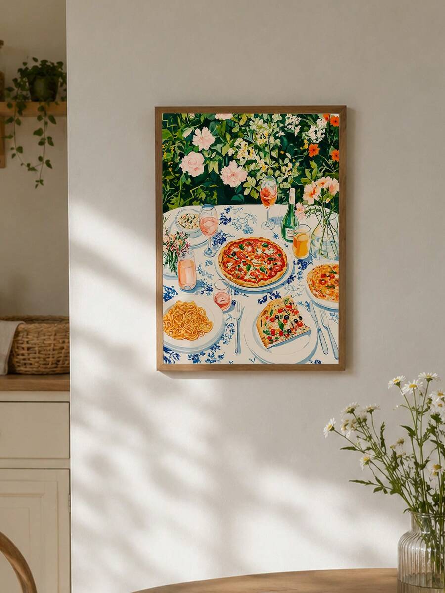 Vibrant Summer Floral Garden Picnic Pasta & Pizza Canvas Poster