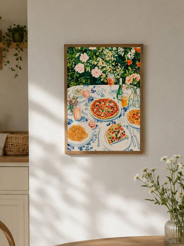 Vibrant Summer Floral Garden Picnic Pasta & Pizza Canvas Poster