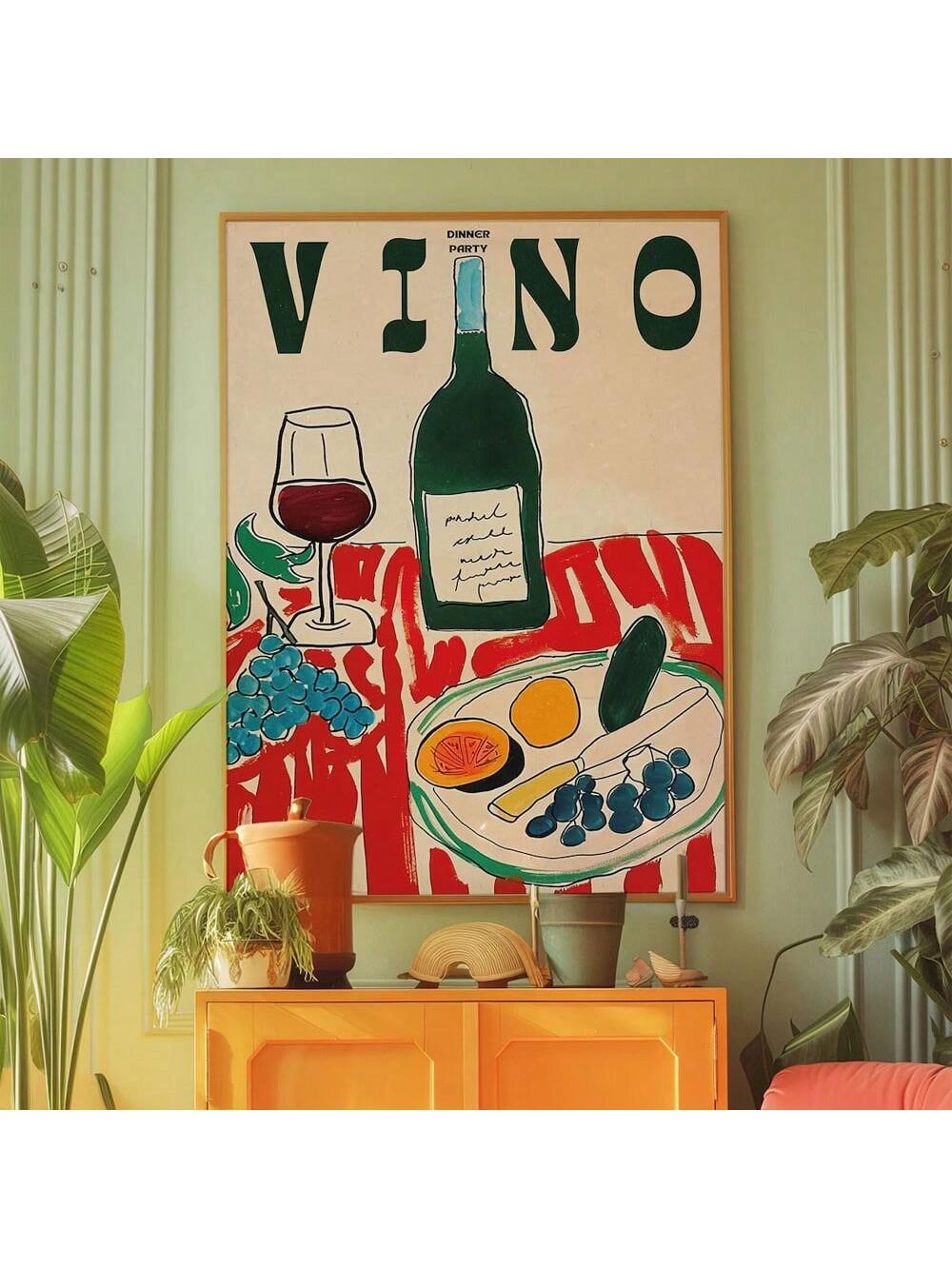Add a pop of color to your kitchen with our Vibrant Summer Vino Wall Art. This unframed retro poster features a playful design that will liven up any space. Show off your love for wine and add a touch of fun to your home decor. Cheers to that!