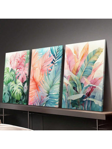 Enhance the ambiance of modern living spaces with our 3-piece Vibrant Tropical Leaf Watercolor Canvas Art Set. Featuring a boho chic design, these pieces are sure to bring a touch of nature and vibrance to any room. Made with high-quality canvas and framed for a professional finish.