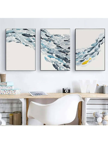 Experience the serene beauty of underwater life with our Vibrant Underwater Serenity Canvas Wall Art Set. This 3-piece unframed set features watercolor fish, adding a touch of color and tranquility to any room.
