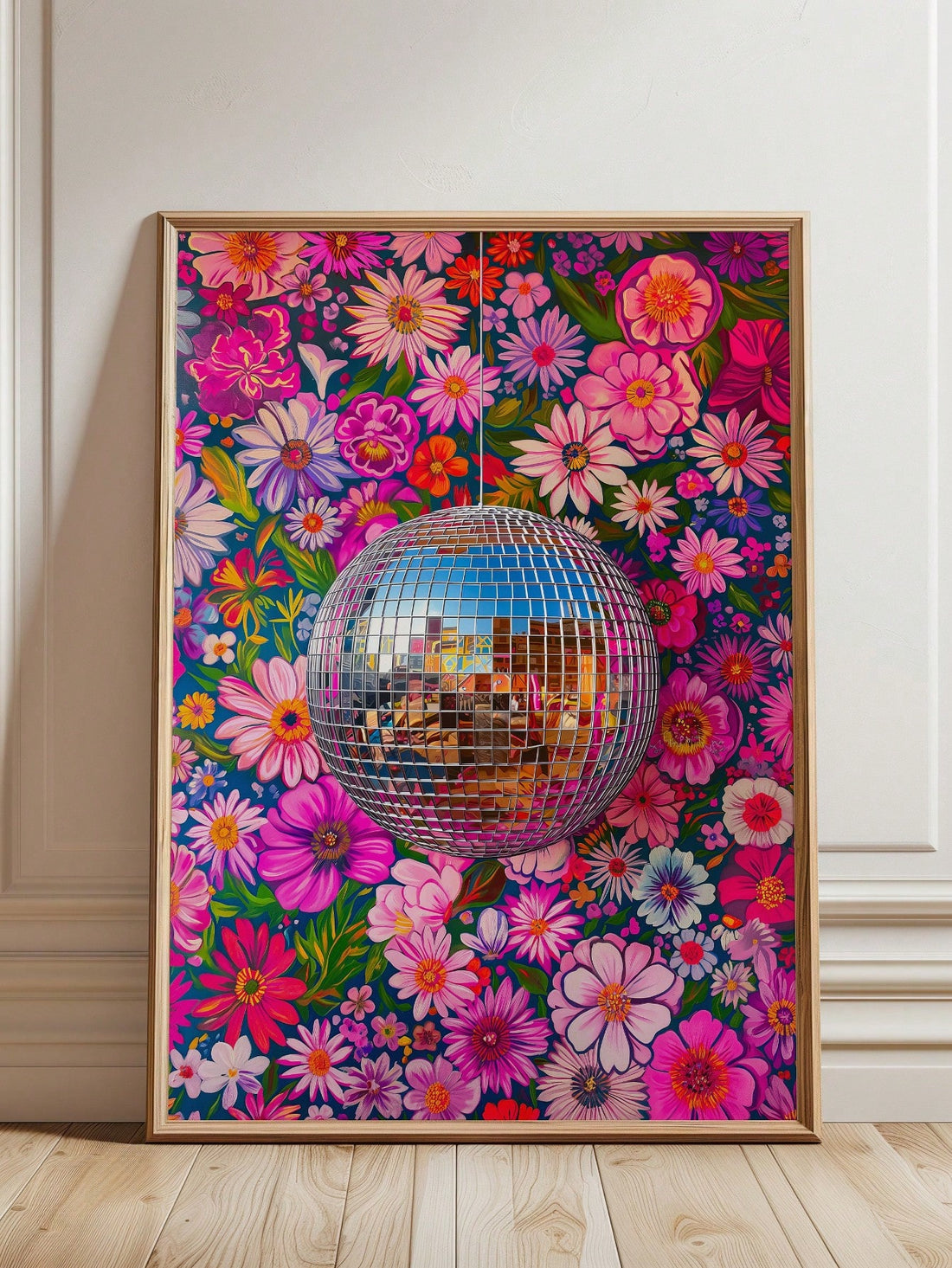 Elevate your space with this Vibrant Vintage Disco Ball Canvas Poster, a maximalist oil painting that commands attention. Its rich colors and dynamic composition bring a bold, retro flair to any room, perfect for those who appreciate art that makes a statement. Crafted to enhance modern and eclectic interiors, this piece adds energy and character, transforming your home decor with timeless disco-inspired charm.