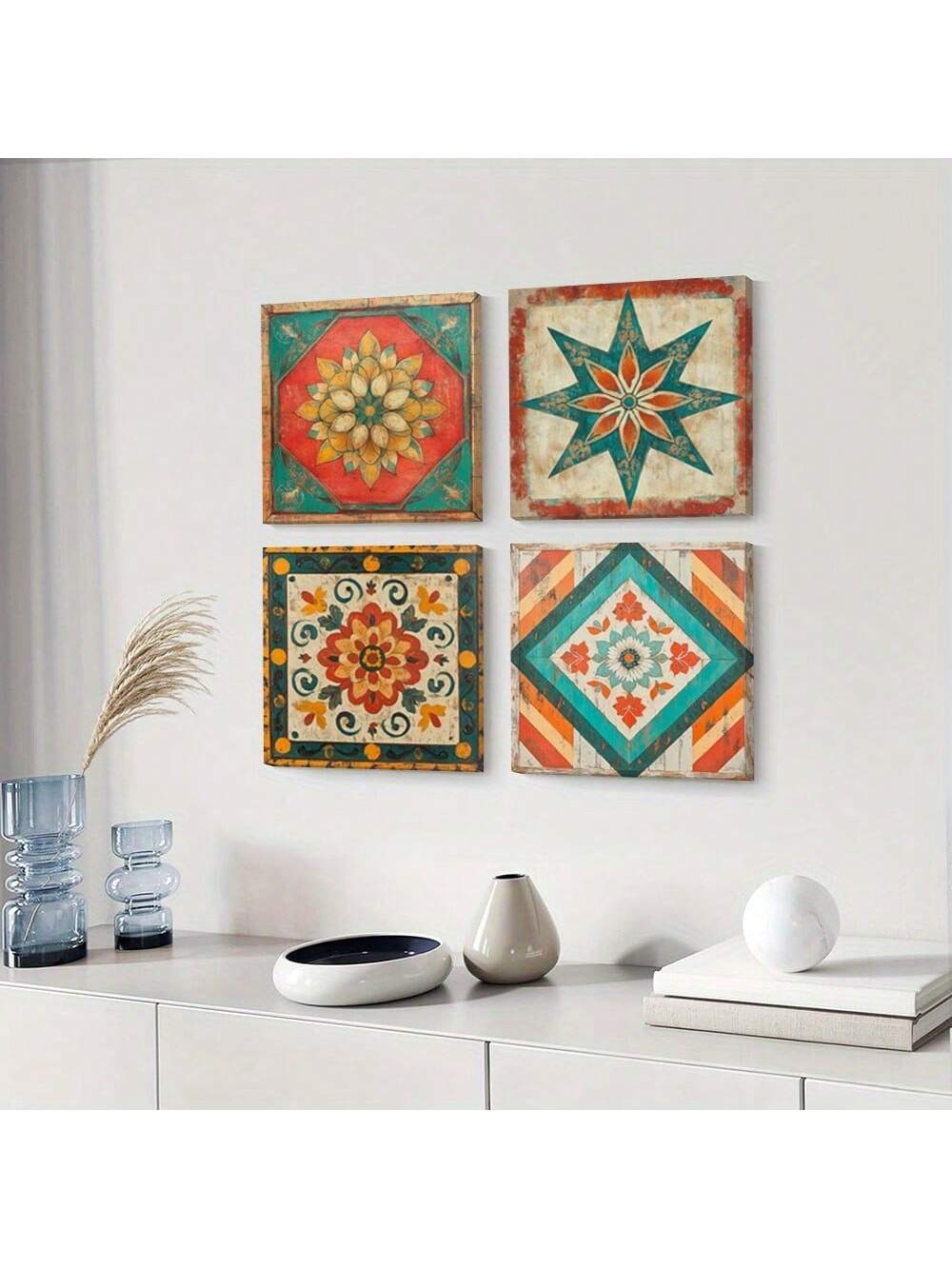 Transform your space with this striking 4-piece canvas print collection featuring vibrant vintage-style artwork. Each piece comes professionally framed, ready to create an instant focal point in any room. The carefully curated set complements both residential and professional environments, adding sophisticated visual interest to home living spaces or office settings. Designed for versatility and enduring style, these canvas prints deliver gallery-quality aesthetics without the premium price.