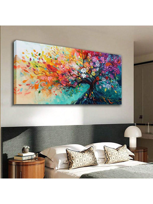 Vibrant watercolor tree abstract canvas art for colorful living room or bedroom decor