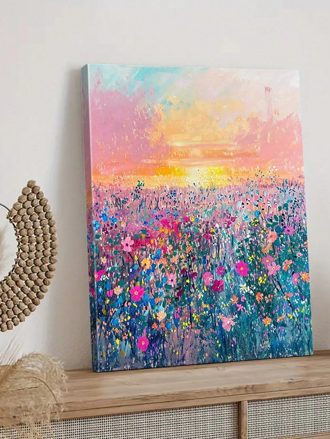 Expertly crafted canvas wall art featuring a stunning wildflower silhouette against a vibrant sunset backdrop. This piece combines rich color gradients with delicate botanical elements to create a focal point that transforms any room. Museum-quality printing ensures long-lasting color retention while the gallery-wrapped edges provide a contemporary, frame-free presentation perfect for modern interiors.