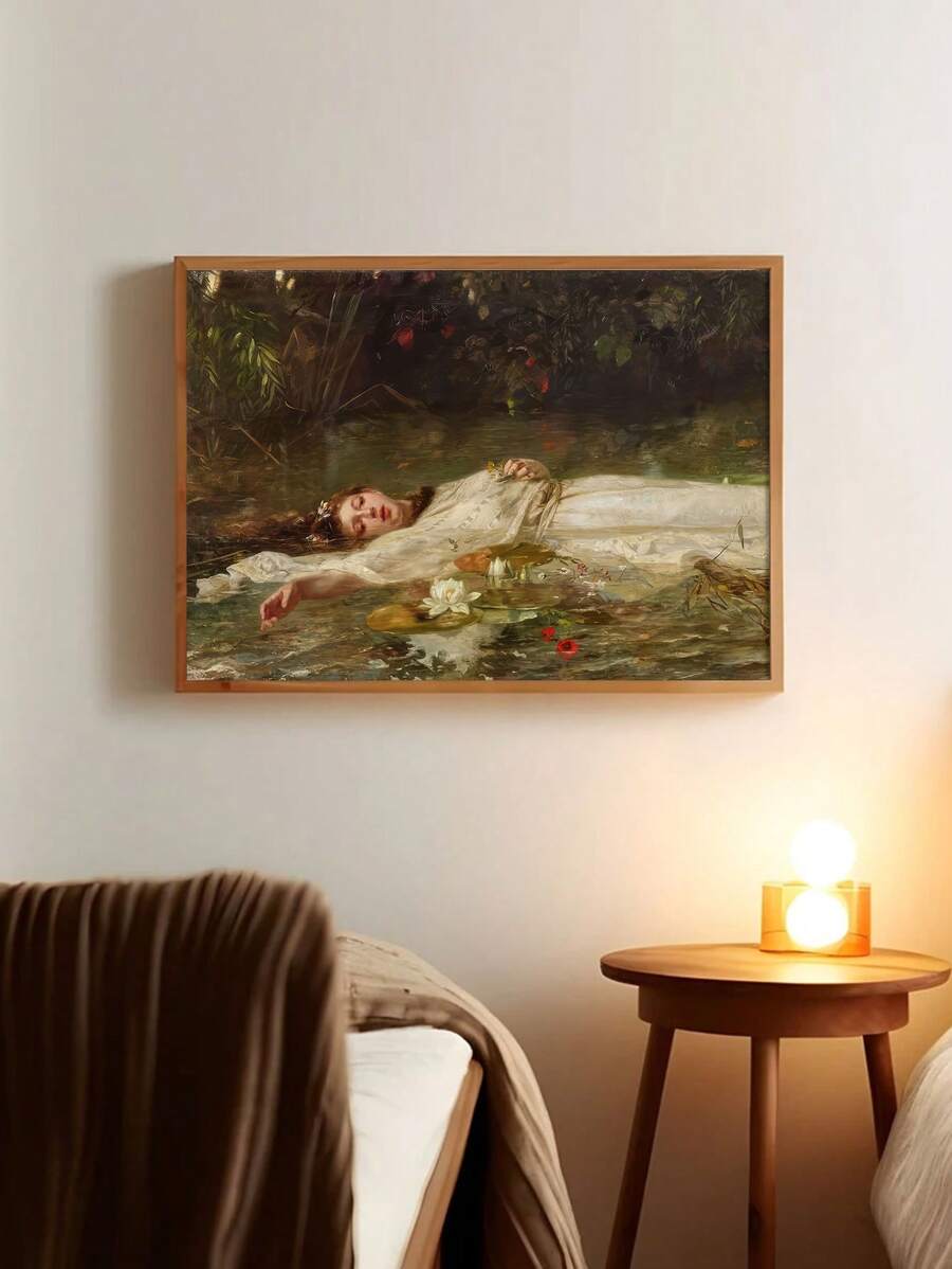 Immerse yourself in Victorian Gothic elegance with this stunning Ophelia Art Print. This frameless canvas wall decor features intricate mystical imagery inspired by classic literature and dark romanticism. Perfect for creating an atmospheric focal point in your living room, bedroom, home office, or any space craving sophisticated character. The rich multicolor palette brings depth and drama to your walls while the chemical fiber canvas ensures lasting quality. Whether you're decorating for a special occasio